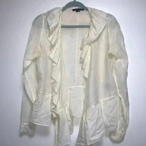 Kenneth Cole cream ruffled long sleeve wrap blouse size S - Picture 3 of 3